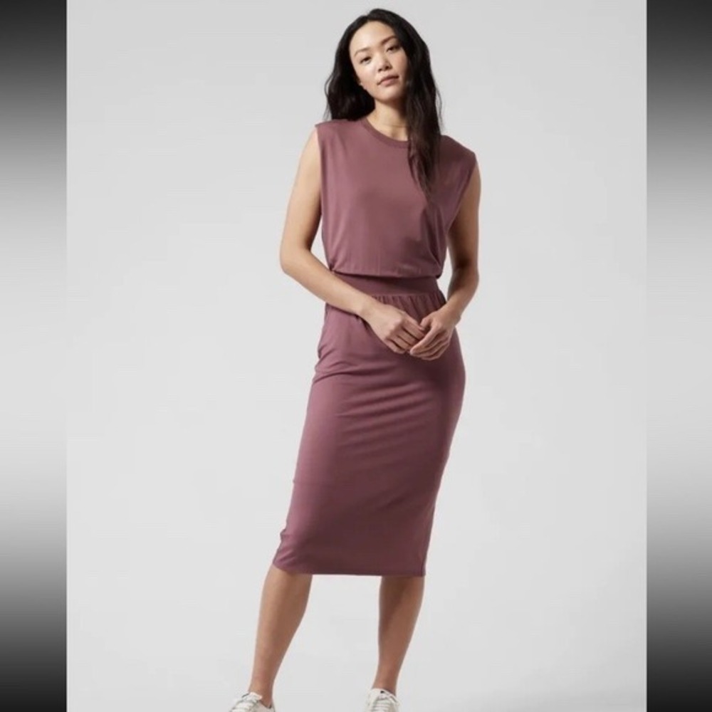 Athleta Santorini‎ Cinch Dress Midi Sleeveless Mauve Stretch Plus Size 2X